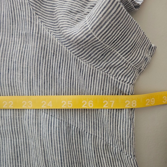 Tahari 3X Linen Shift Dress Blue White Pinstripe Split Neck Coastal Casual NWT - Picture 5 of 7